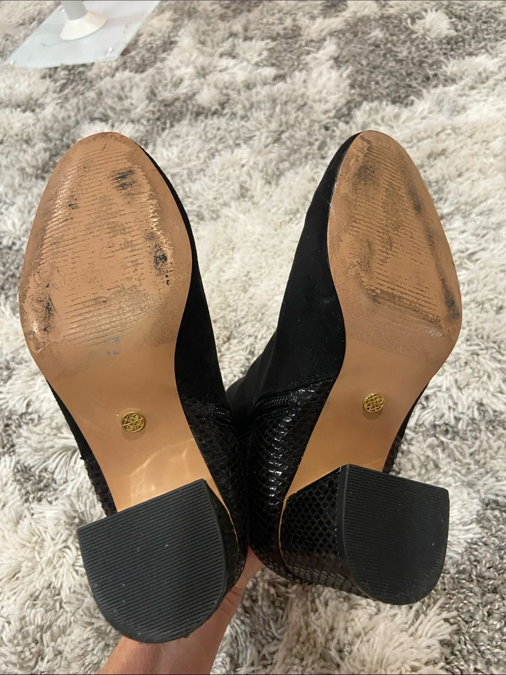 XOXO Black Suede Ankle Boots with Textured Heel Detail. Size 6.5 M